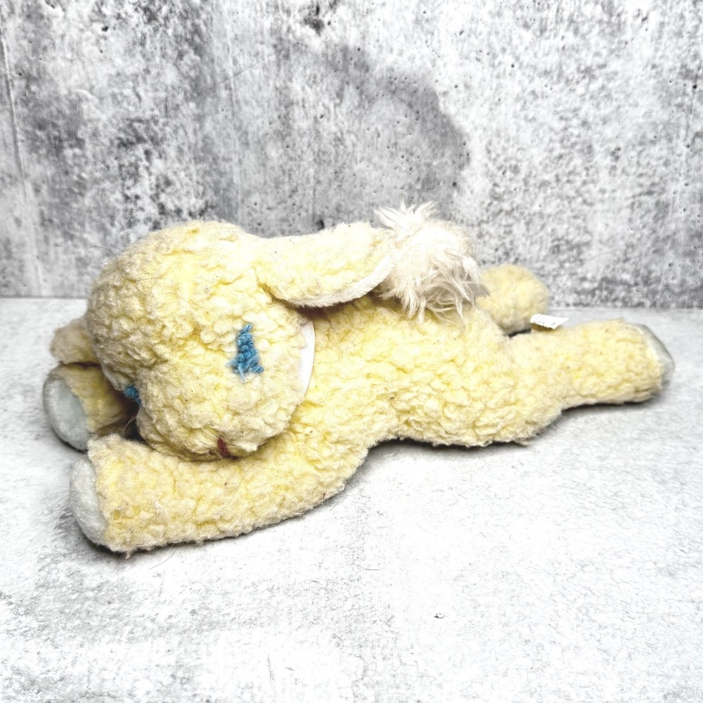 Vintage Eden Toys Yellow Sherpa Lamb Plush Floppy Laying Sheep 12 Inch Rattle